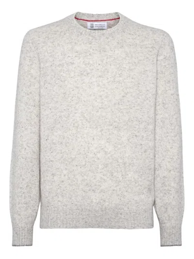 Brunello Cucinelli Irregular Coloration Flecked Alpaca Sweater Clothing In Gray