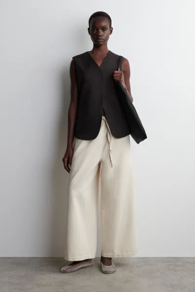 Cos Cropped Denim Wide-leg Trousers In Beige