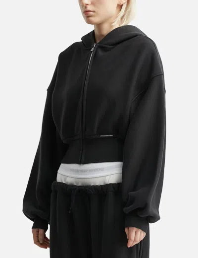 Alexander Wang T T By Alexander Wang Cropped Black Hoodie With Oversized Sleeves In Black