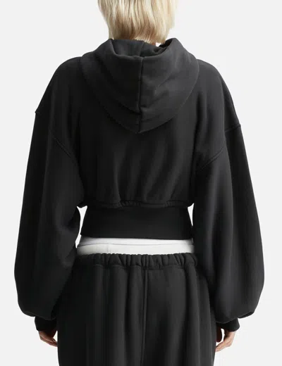 Alexander Wang T T By Alexander Wang Cropped Black Hoodie With Oversized Sleeves In Black