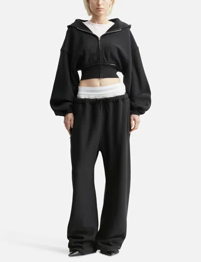 Alexander Wang T T By Alexander Wang Cropped Black Hoodie With Oversized Sleeves In Black