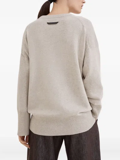 Brunello Cucinelli Monili-chain Cashmere Sweater In Gray