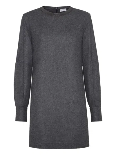 Brunello Cucinelli Virgin Wool-blend Dress In Gray