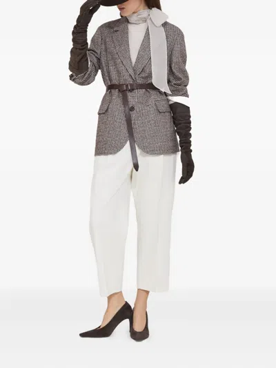 Brunello Cucinelli Houndstooth Belted Blazer In Brown