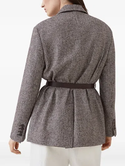 Brunello Cucinelli Houndstooth Belted Blazer In Brown