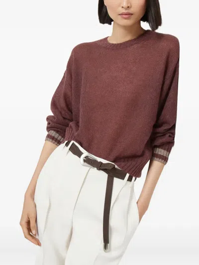 Brunello Cucinelli Ribbed-trim Sweater In Burgundy