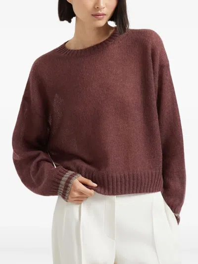 Brunello Cucinelli Ribbed-trim Sweater In Burgundy