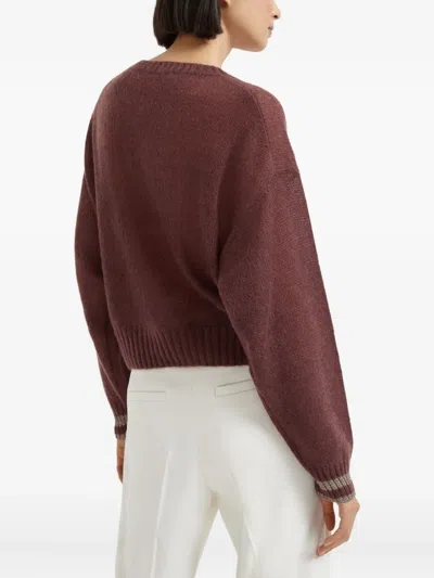 Brunello Cucinelli Ribbed-trim Sweater In Burgundy