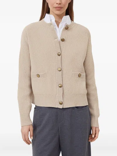 Brunello Cucinelli English Ribbed-knit Button-up Cardigan In Nude