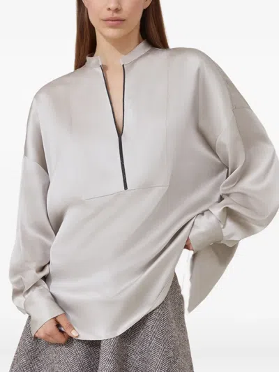 Brunello Cucinelli Stretch Silk Satin Blouse In Nude