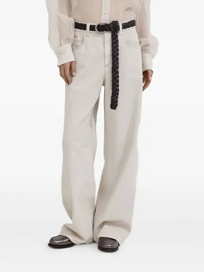 Brunello Cucinelli Denim Straight Pants With Shiny Bartack In White