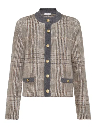 Brunello Cucinelli Jacquard Cardigan In Gray