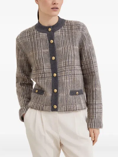 Brunello Cucinelli Jacquard Cardigan In Gray