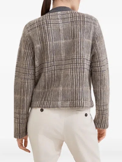 Brunello Cucinelli Jacquard Cardigan In Gray
