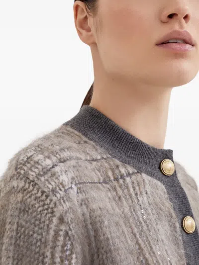 Brunello Cucinelli Jacquard Cardigan In Gray