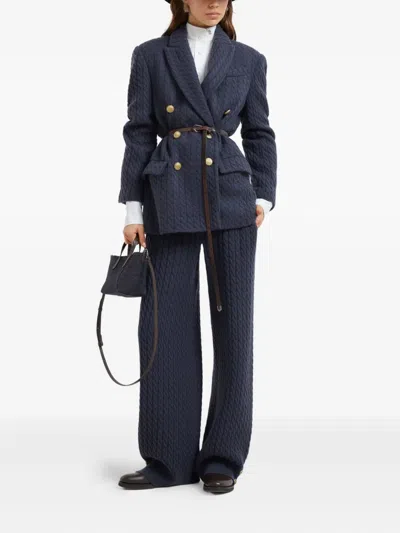 Brunello Cucinelli Cable-knit Trousers In Blue