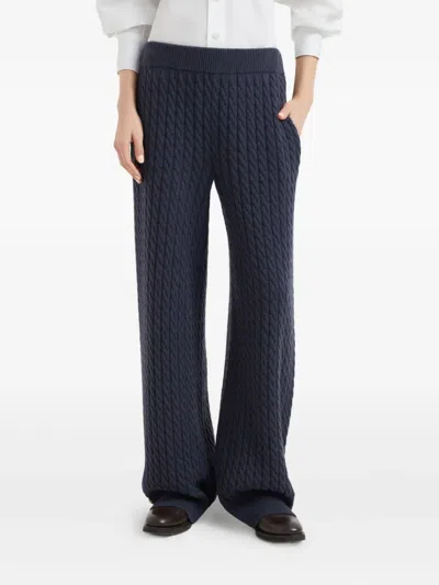 Brunello Cucinelli Cable-knit Trousers In Blue