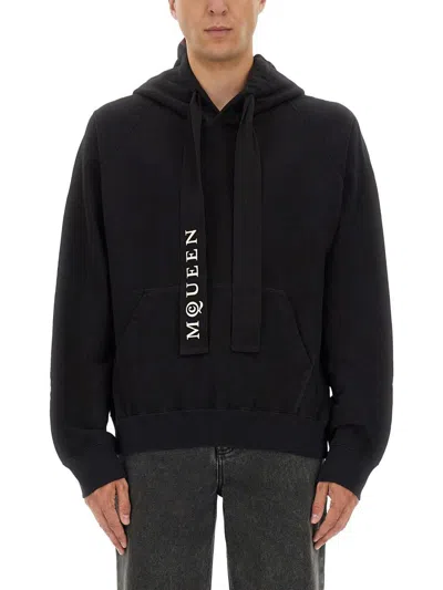 Alexander Mcqueen Hoodie With Drawstring Hood And Kangaroo Pocket In Black