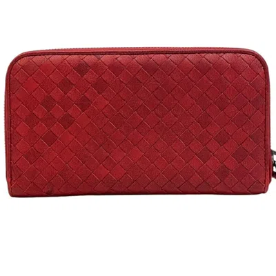 Pre-owned Bottega Veneta Intrecciato Red Color Leather Long Wallet (bi-fold) ()