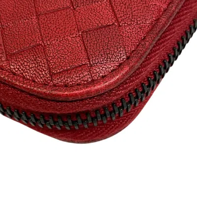 Pre-owned Bottega Veneta Intrecciato Red Color Leather Long Wallet (bi-fold) ()