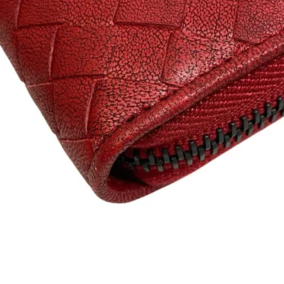Pre-owned Bottega Veneta Intrecciato Red Color Leather Long Wallet (bi-fold) ()