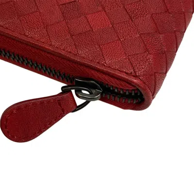 Pre-owned Bottega Veneta Intrecciato Red Color Leather Long Wallet (bi-fold) ()