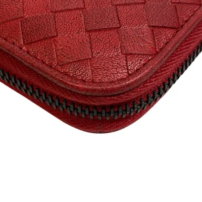 Pre-owned Bottega Veneta Intrecciato Red Color Leather Long Wallet (bi-fold) ()
