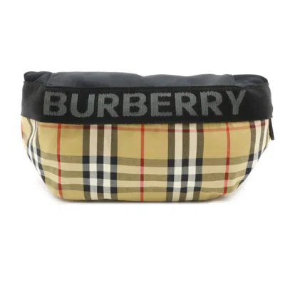 Pre-owned Burberry Beige Black Nylon Leather Fanny Pack Pouch Sling Bag ()