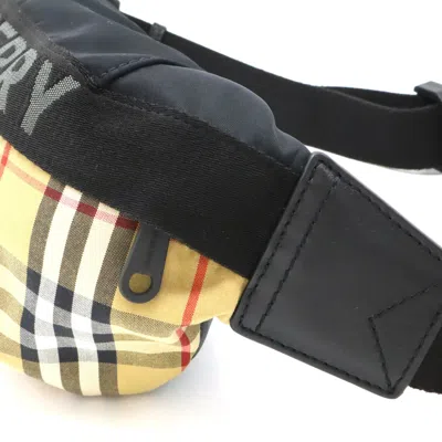 Pre-owned Burberry Beige Black Nylon Leather Fanny Pack Pouch Sling Bag ()