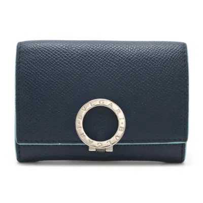Pre-owned Bvlgari Light Blue Navy Leather Coin Purse/coin Case ()