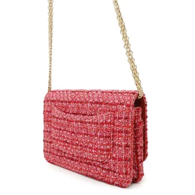 Pre-owned Chanel 2.55 Red Color Tweed Chain/shoulder Wallet ()