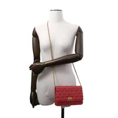 Pre-owned Chanel 2.55 Red Color Tweed Chain/shoulder Wallet ()