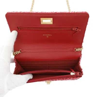 Pre-owned Chanel 2.55 Red Color Tweed Chain/shoulder Wallet ()