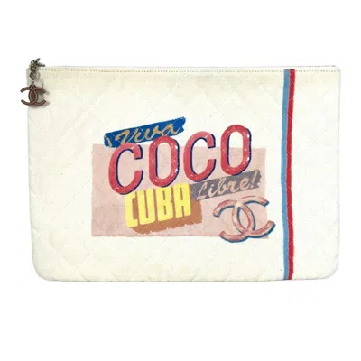 Pre-owned Chanel Blue Pink White Canvas Clutch Bag Pouch ()