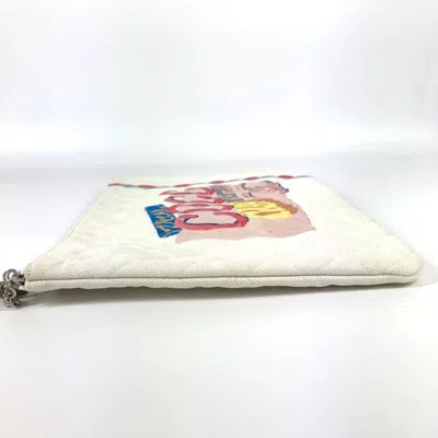 Pre-owned Chanel Blue Pink White Canvas Clutch Bag Pouch ()