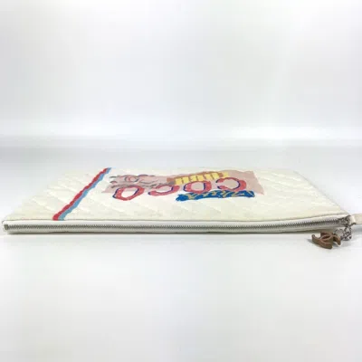 Pre-owned Chanel Blue Pink White Canvas Clutch Bag Pouch ()
