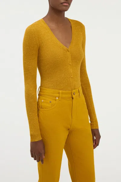 Gabriela Hearst Aiste Knit Cardigan In Golden Birch Cashmere Silk With Hemp In Yellow