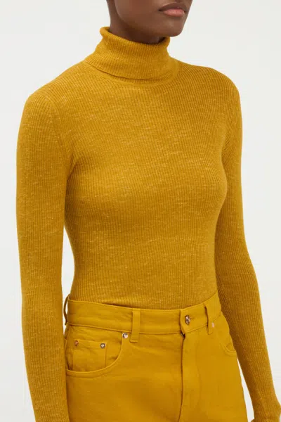 Gabriela Hearst Aldona Knit Turtleneck In Golden Birch Cashmere Silk With Hemp In Yellow