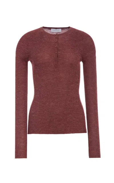 Gabriela Hearst Anges Knit Henley In Burnt Sienna Cashmere Silk With Hemp In Brown