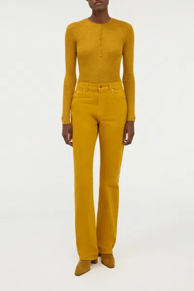 Gabriela Hearst Anges Knit Henley In Golden Birch Cashmere Silk With Hemp In Green