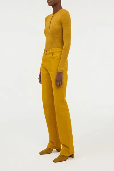 Gabriela Hearst Anges Knit Henley In Golden Birch Cashmere Silk With Hemp In Green