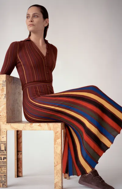 Gabriela Hearst Calypso Pinstripe Knit Midi Dress Burnt Sienna Merino Wool In Burgundy