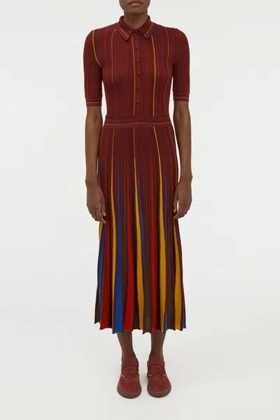 Gabriela Hearst Calypso Pinstripe Knit Midi Dress Burnt Sienna Merino Wool In Burgundy