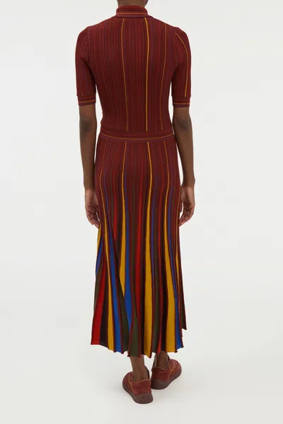 Gabriela Hearst Calypso Pinstripe Knit Midi Dress Burnt Sienna Merino Wool In Burgundy