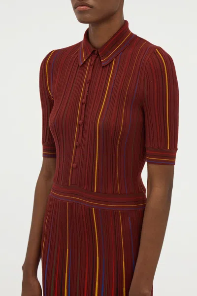 Gabriela Hearst Calypso Pinstripe Knit Midi Dress Burnt Sienna Merino Wool In Burgundy