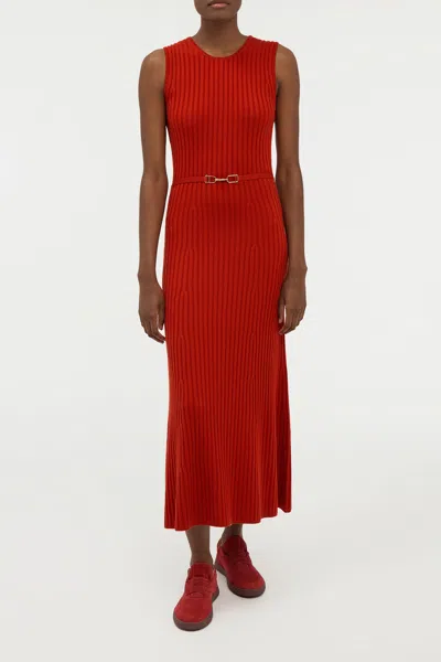 Gabriela Hearst Meier Knit Midi Dress In Antelope Orange Merino Wool Cashmere In Red