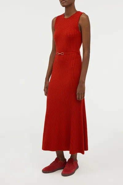 Gabriela Hearst Meier Knit Midi Dress In Antelope Orange Merino Wool Cashmere In Red