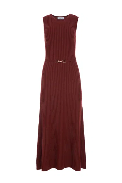Gabriela Hearst Meier Knit Midi Dress In Burnt Sienna Merino Wool Cashmere In Burgundy