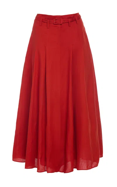 Gabriela Hearst Dugald Pleated Midi Skirt In Antelope Orange Aloe Linen In Red