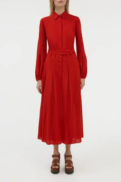 Gabriela Hearst Dugald Pleated Midi Skirt In Antelope Orange Aloe Linen In Red